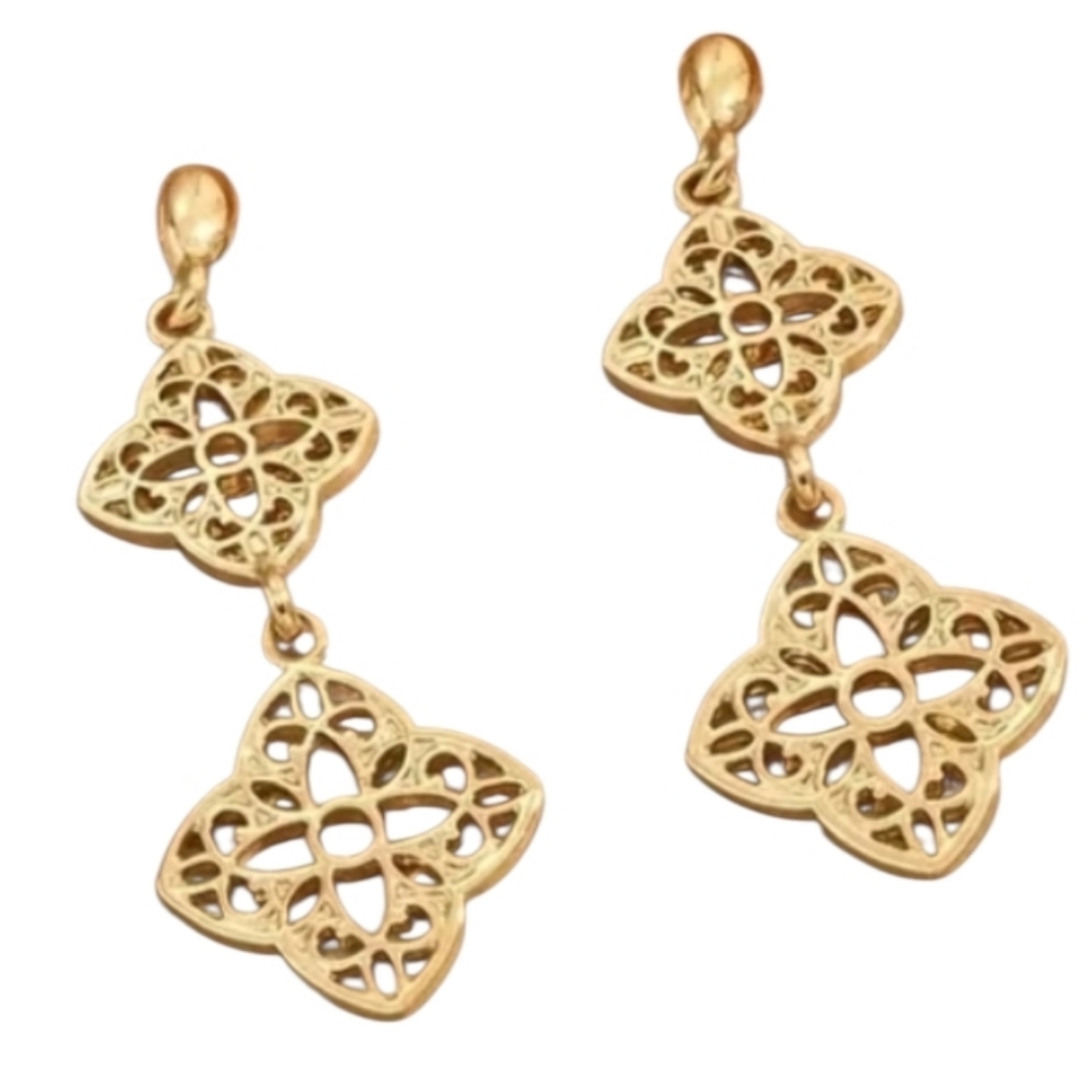 Gold Clover Filigree Drop Earrings